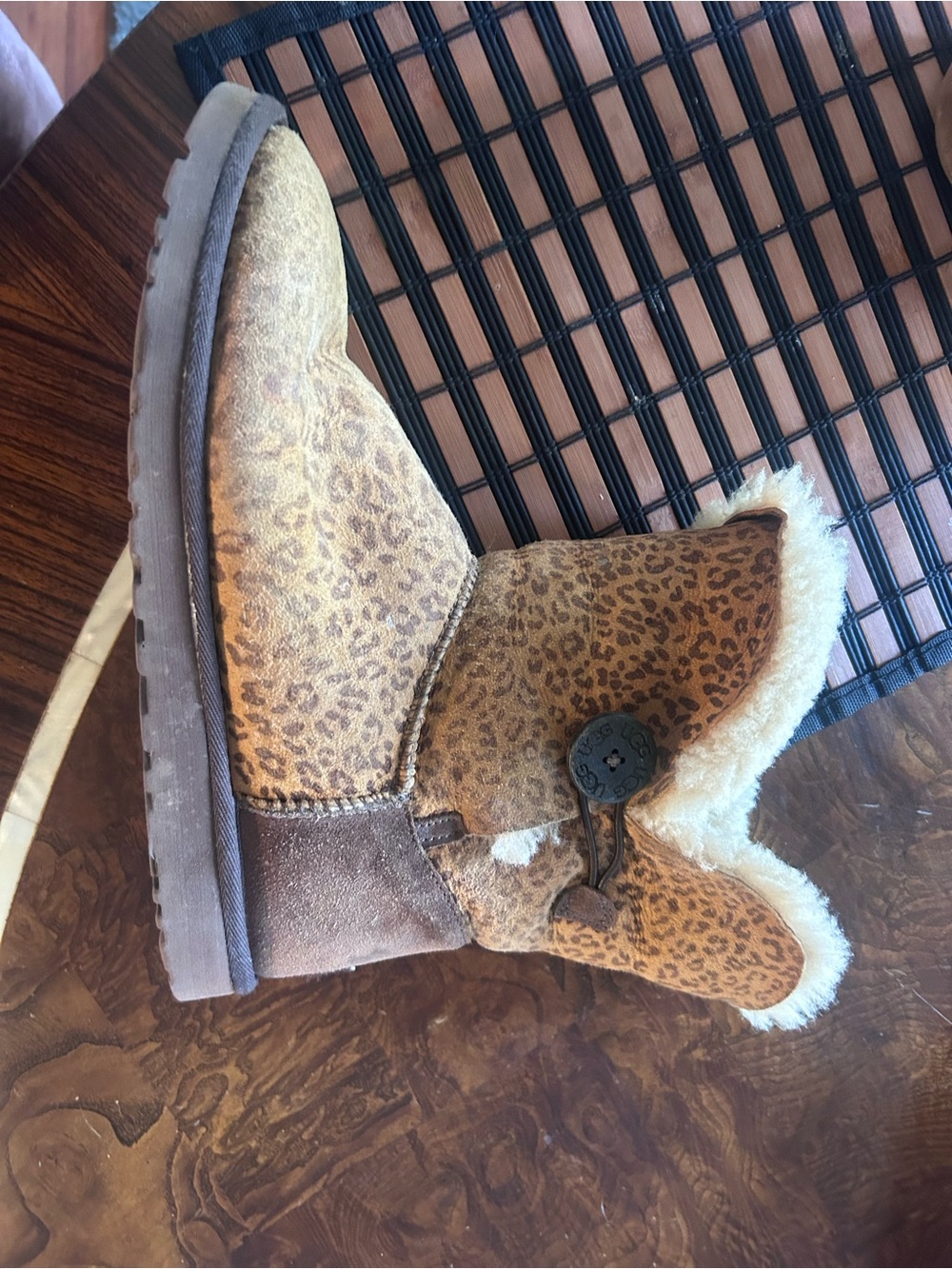 UGG Leopard Print Button-Detail Shearling Boot - Brown/Tan